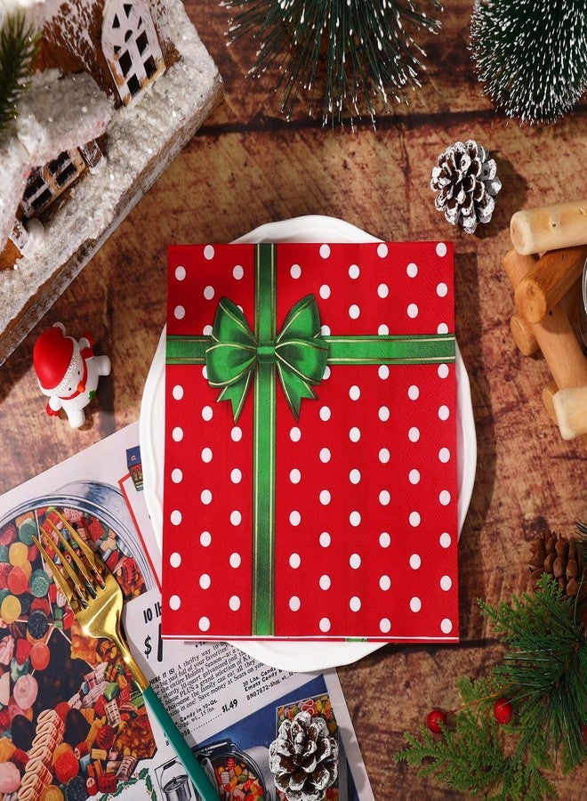 JarThenaAMCS مناديل ورقية من JarThenaAMCS، 80 قطعة، بنقاط، علبة هدايا، مناديل للاستخدام مرة واحدة، أحمر وأخضر، مزينة بعقدة فيونكة، علبة هدايا، مناديل غداء وعشاء، لوازم حفلات عيد الميلاد - Image 3